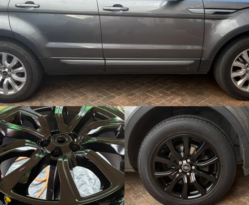 The wheels of this Land Rover have been recoloured black, from Silver